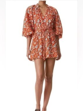 Alice + Olivia Lilian Floral Mini Dress Size 4 / Small Orange BELT MISSING
